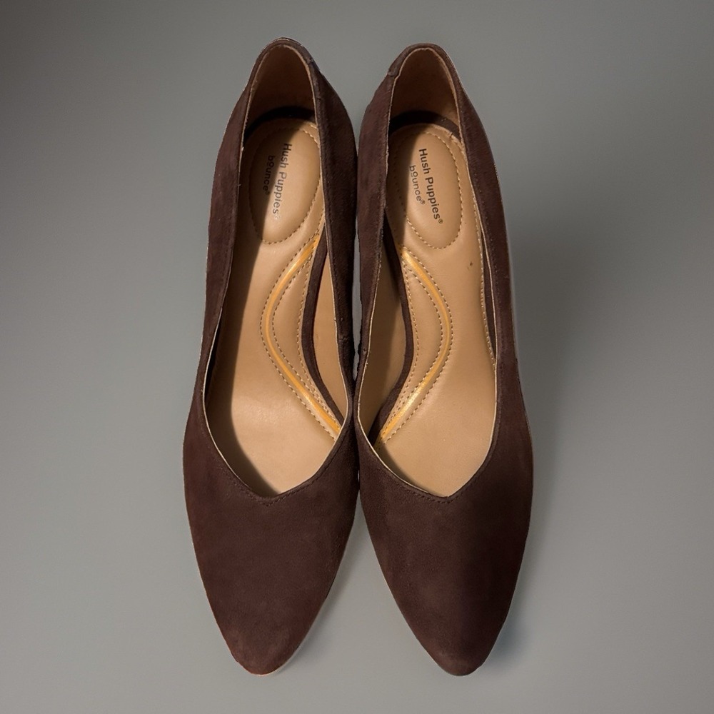 Hush Puppies Suede Pumps Size 10 Brown Comfort Minimalist Office Block Heel